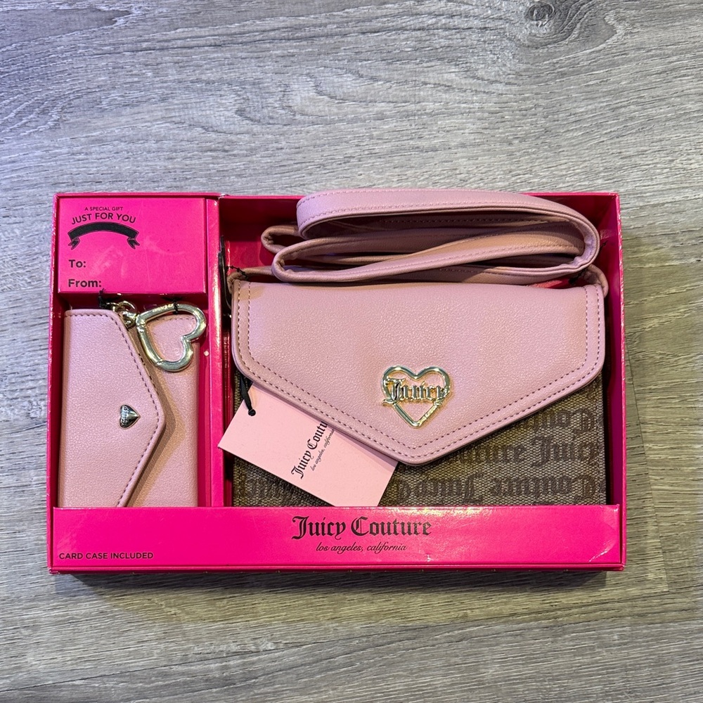 Juicy Couture Pink and Brown Crossbody with Heart Charm New